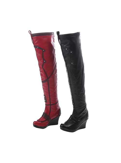 Game Batman Arkham City Harley Quinn Halloween Cosplay Accessories Red-Black Boots