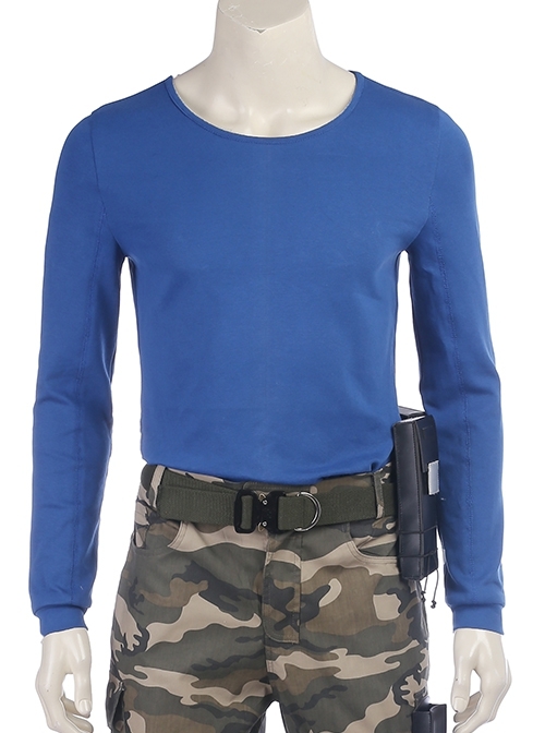 Black Panther Erik Killmonger Camouflage Clothing Halloween Cosplay Costume Blue Bottoming Top