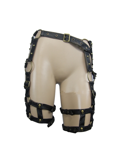 Punk Bronze Skull Rivets Decorated Leather Leg Loop