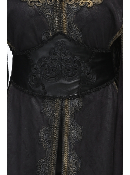 Gothic Adjustable Black Hand-embroidery Leather Corset