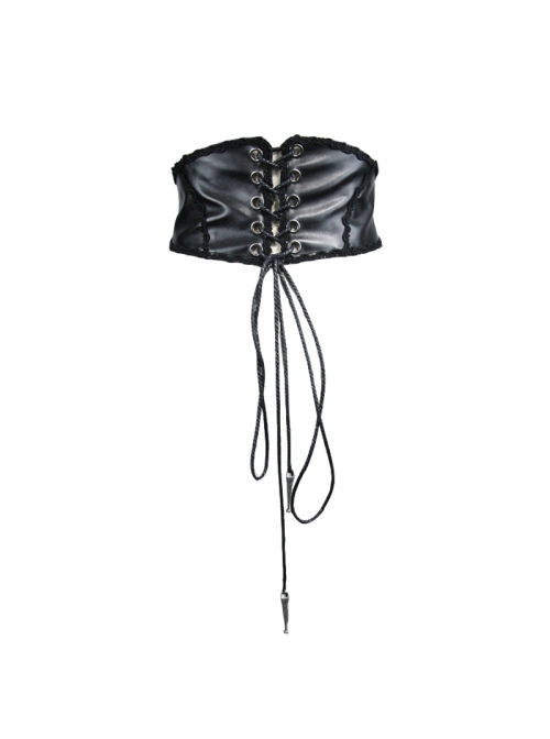 Gothic Adjustable Black Hand-embroidery Leather Corset