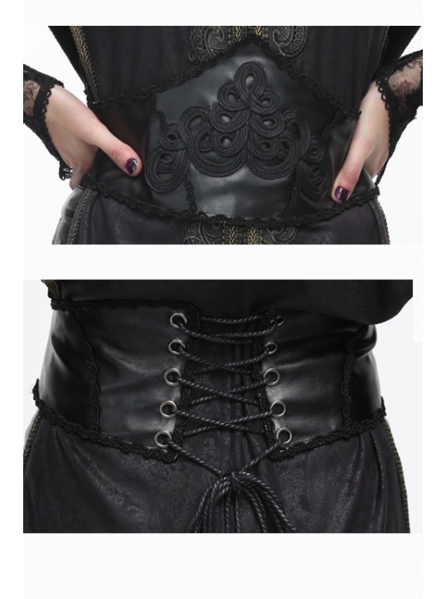 Gothic Adjustable Black Hand-embroidery Leather Corset
