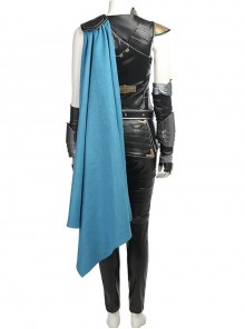 Thor Ragnarok Valkyrie Black Battle Suit Halloween Cosplay Costume Blue Cloak