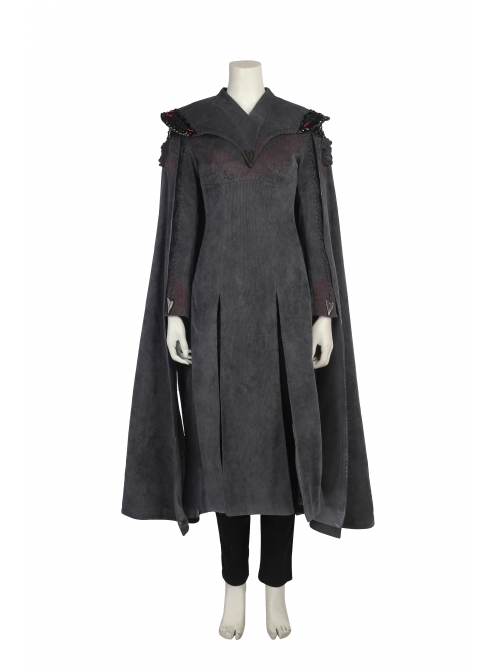 Game Of Thrones Season 7 Dragon Mother Daenerys Targaryen Black Dress Set Halloween Cosplay Costume Dress And Shawl And Cloak