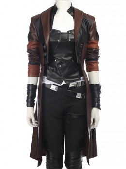 Guardians Of The Galaxy Vol 2 Gamora Battle Suit Halloween Cosplay Costume Brown Jacket