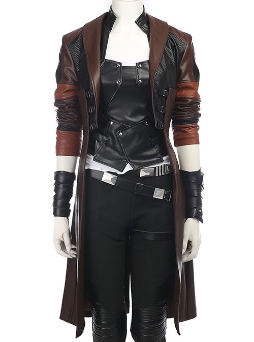 Guardians Of The Galaxy Vol 2 Gamora Battle Suit Halloween Cosplay Costume Brown Jacket