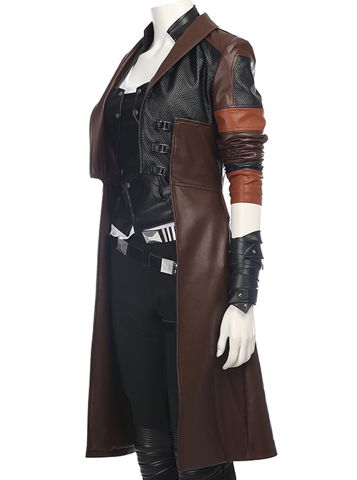Guardians Of The Galaxy Vol 2 Gamora Battle Suit Halloween Cosplay Costume Brown Jacket