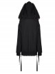 Black Irregular Hem Ripped Cute Long Ears Loose Gothic Cool Cat Print Pocket Hoodie