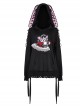 Black Irregular Hem Ripped Cute Long Ears Loose Gothic Cool Cat Print Pocket Hoodie