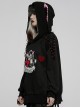 Black Irregular Hem Ripped Cute Long Ears Loose Gothic Cool Cat Print Pocket Hoodie