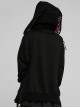 Black Irregular Hem Ripped Cute Long Ears Loose Gothic Cool Cat Print Pocket Hoodie