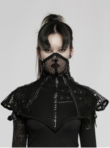 Black Patent Leather Stitching Fishnet Mesh Sexy Gothic Hidden Buckle  Couple Mystery  Face Mask