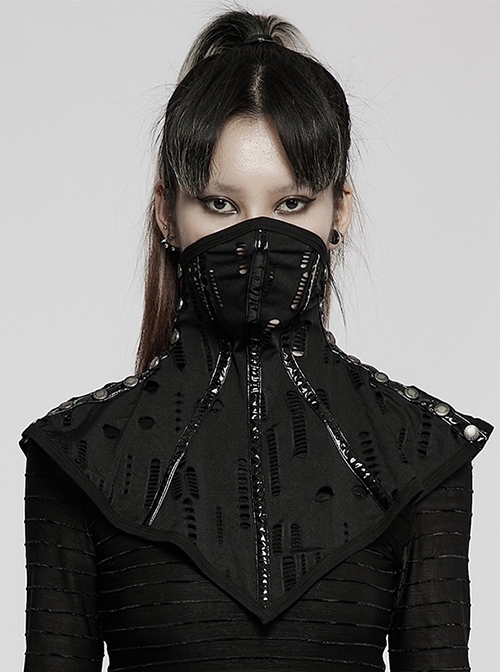 Easy To Wear And Take Off Black Patent Leather Stitching Hole Gothic Style Mysterious Couple Mask