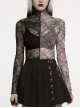 Lace Red  Black Stitching Simple Sexy Gothic Style Thin See-Through Horn Long-Sleeved T-Shirt