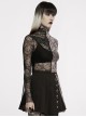 Lace Red  Black Stitching Simple Sexy Gothic Style Thin See-Through Horn Long-Sleeved T-Shirt