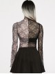 Lace Red  Black Stitching Simple Sexy Gothic Style Thin See-Through Horn Long-Sleeved T-Shirt