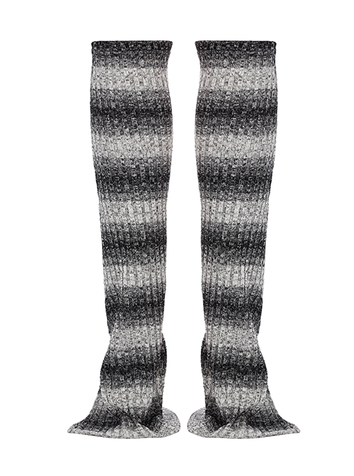 Daily Stripes Black  White Personality Split Small Horns Stacked With Punk Style Leg Sleeves