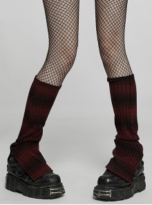Daily Stripes Black Red Personality Split Small Horns Stacked With Punk Style Leg Sleeves
