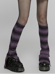 Daily Stripes Black Violet Personality Split Small Horns Stacked With Punk Style Leg Sleeves