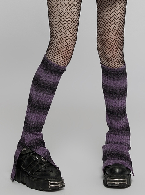 Daily Stripes Black Violet Personality Split Small Horns Stacked With Punk Style Leg Sleeves