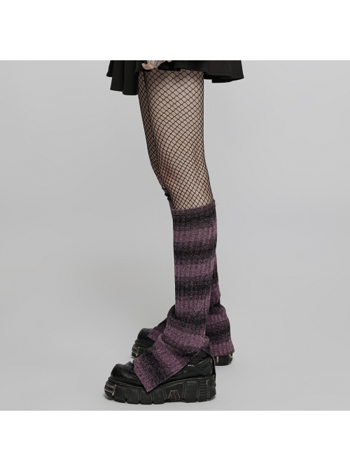 Daily Stripes Black Violet Personality Split Small Horns Stacked With Punk Style Leg Sleeves