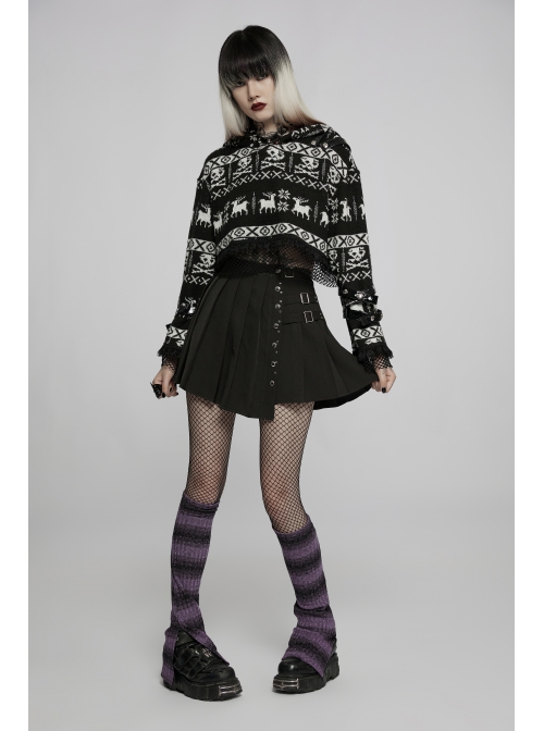 Daily Stripes Black Violet Personality Split Small Horns Stacked With Punk Style Leg Sleeves