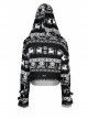 Loose Skull Cute Elk Pattern Black  White Stitching Lace Punk Short Hooded Sweater