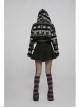 Loose Skull Cute Elk Pattern Black  White Stitching Lace Punk Short Hooded Sweater