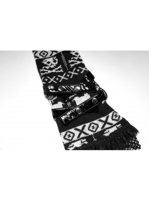 Loose Skull Cute Elk Pattern Black  White Stitching Lace Punk Short Hooded Sweater