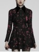 Pointed Collar Black Pink Print Shredded Slim Fit Gothic Shredded Adjustable Strap Sexy Dress