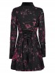 Pointed Collar Black Pink Print Shredded Slim Fit Gothic Shredded Adjustable Strap Sexy Dress