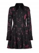 Pointed Collar Black Pink Print Shredded Slim Fit Gothic Shredded Adjustable Strap Sexy Dress