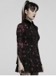 Pointed Collar Black Pink Print Shredded Slim Fit Gothic Shredded Adjustable Strap Sexy Dress