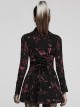 Pointed Collar Black Pink Print Shredded Slim Fit Gothic Shredded Adjustable Strap Sexy Dress