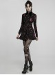 Pointed Collar Black Pink Print Shredded Slim Fit Gothic Shredded Adjustable Strap Sexy Dress