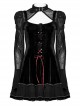Girly Gothic Velvet Paneled Long Sleeves Adjustable Waist Black Two Piece Bear Sling Ruffle Dress