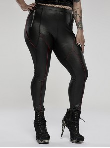 Sexy Red  Black Slim Side Zipper Elastic Punk Fashion Hip-Lifting Thin Leggings