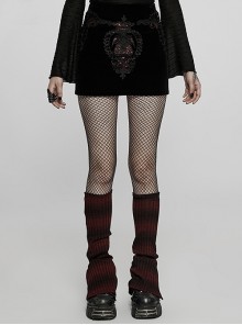 Vintage Velvet Invisible Zip Cutout AppliquéD Stretch Black  Red Gothic Skirt