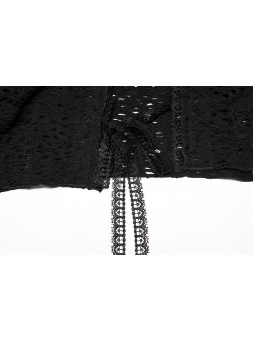 Lace Black Big Hat Hole Gothic Mysterious Horn Long Sleeve Daily Simple All-Match Short Coat