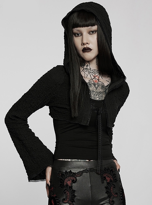 Mysterious Witch Big Hat Lace Black Irregular Long-Sleeved Gothic Light All-Match Short Coat