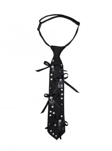 Cute Bow Metal Pendant Adjustable Black Cool Punk Tie