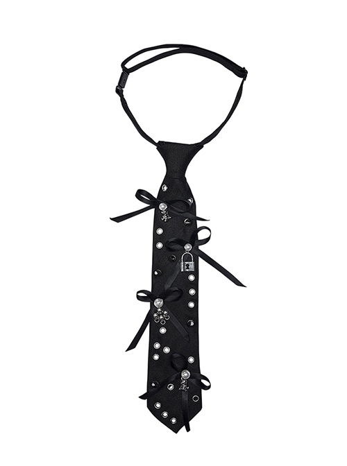 Cute Bow Metal Pendant Adjustable Black Cool Punk Tie