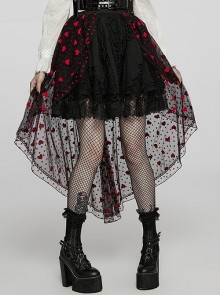 Lightweight Black Red Front Short Back Long Sexy Double Mesh Double Layered Gothic Skirt