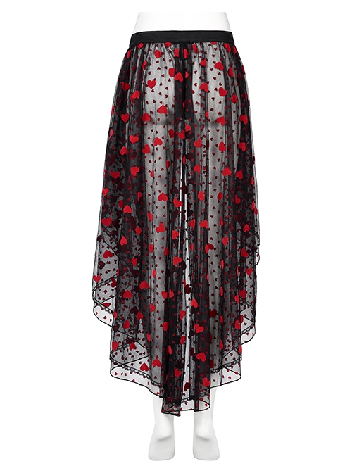 Lightweight Black Red Front Short Back Long Sexy Double Mesh Double Layered Gothic Skirt