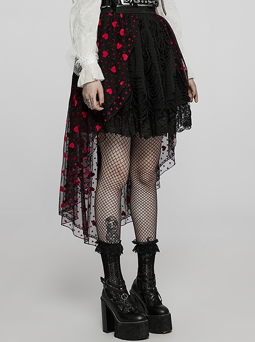 Lightweight Black Red Front Short Back Long Sexy Double Mesh Double Layered Gothic Skirt
