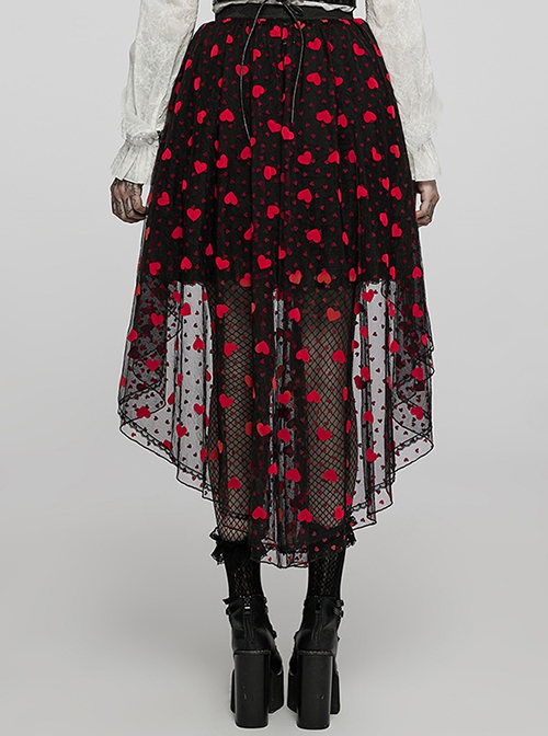 Lightweight Black Red Front Short Back Long Sexy Double Mesh Double Layered Gothic Skirt