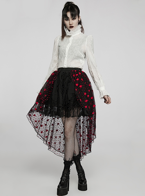 Lightweight Black Red Front Short Back Long Sexy Double Mesh Double Layered Gothic Skirt