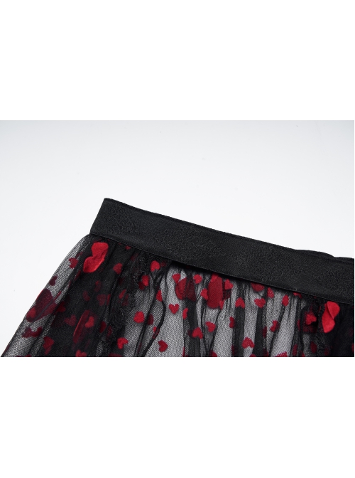 Lightweight Black Red Front Short Back Long Sexy Double Mesh Double Layered Gothic Skirt