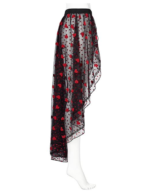 Lightweight Black Red Front Short Back Long Sexy Double Mesh Double Layered Gothic Skirt