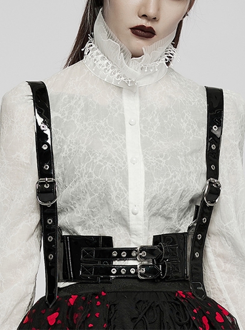 Glossy Black Patent Leather Adjustable Metal Buckle Punk Sexy Stackable Detachable Corset